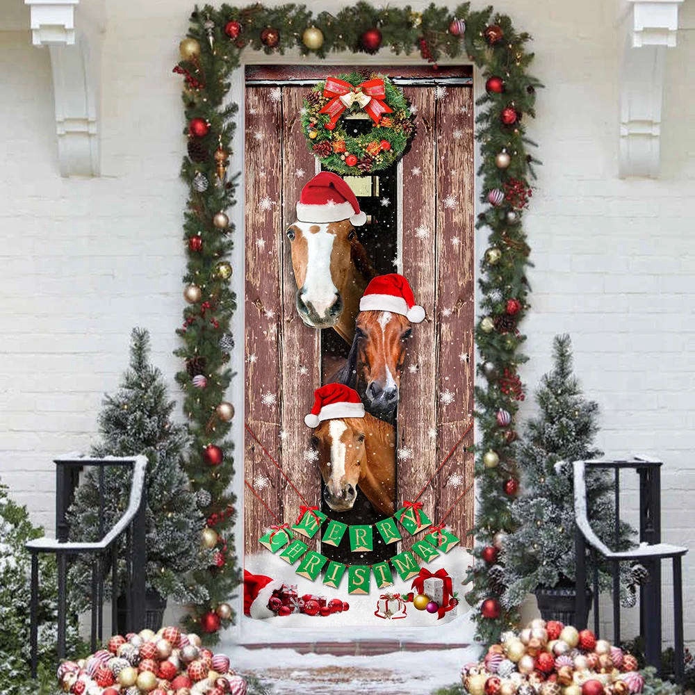 Horses Christmas Snow Barn Door Cover, Christmas Horse Decor, Christmas Outdoor Decoration, Christmas Gift Horses Christmas Snow Barn Door Cover, Christmas Horse Decor, Christmas Outdoor Decoration, Christmas Gift