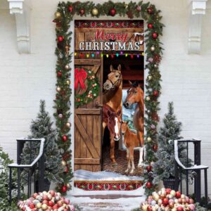 Horses Merry Christmas Door Cover, Christmas Horse…