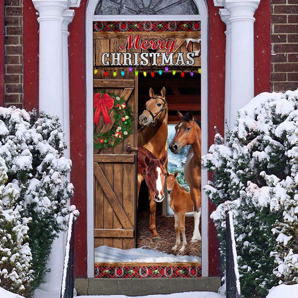 Horses Merry Christmas Door Cover, Christmas Horse Decor, Christmas Outdoor Decoration, Christmas Gift Horses Merry Christmas Door Cover, Christmas Horse Decor, Christmas Outdoor Decoration, Christmas Gift