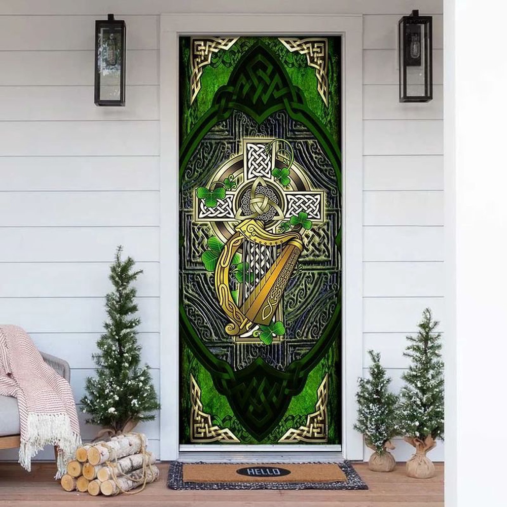 Irish Celtic Cross With Shamrock Door Cover Irish Door Decor Lucky Gifts, Christmas Gift Irish Celtic Cross With Shamrock Door Cover Irish Door Decor Lucky Gifts, Christmas Gift