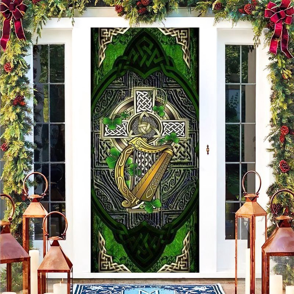 Irish Celtic Cross With Shamrock Door Cover Irish Symbol Cross, Christmas Gift Irish Celtic Cross With Shamrock Door Cover Irish Symbol Cross, Christmas Gift