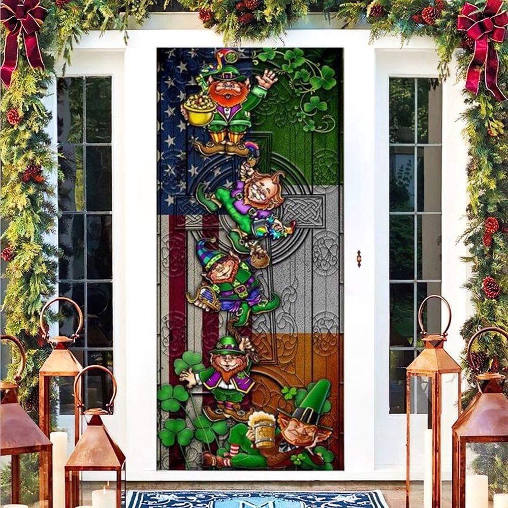 Irsh American Leprechaun Door Cover Happy St Patrick Day Gift Family, Christmas Gift