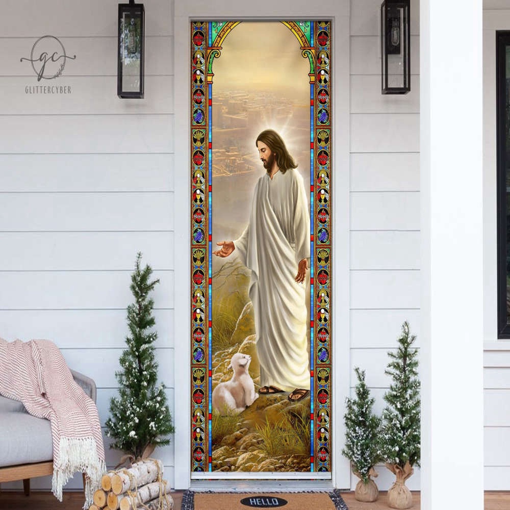 Jesus Christ The Good Shepherd Door Cover, Jesus Door Decor, Housewarming Gift, Christmas Gift Jesus Christ The Good Shepherd Door Cover, Jesus Door Decor, Housewarming Gift, Christmas Gift