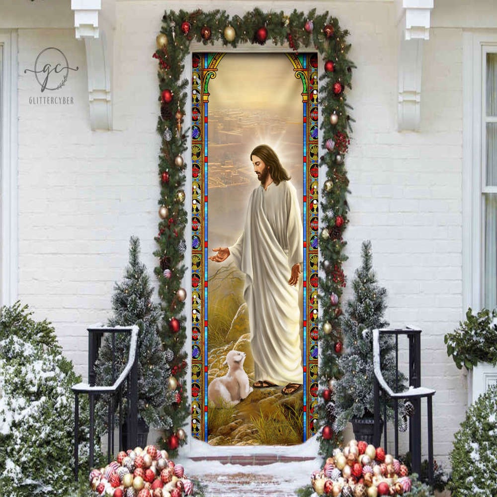 Jesus Christ The Good Shepherd Door Cover, Jesus Door Decor, Housewarming Gift, Christmas Gift Jesus Christ The Good Shepherd Door Cover, Jesus Door Decor, Housewarming Gift, Christmas Gift
