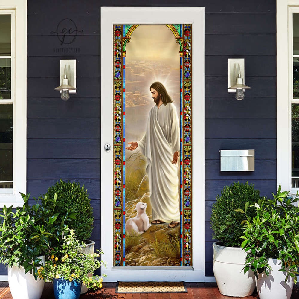Jesus Christ The Good Shepherd Door Cover, Jesus Door Decor, Housewarming Gift, Christmas Gift Jesus Christ The Good Shepherd Door Cover, Jesus Door Decor, Housewarming Gift, Christmas Gift