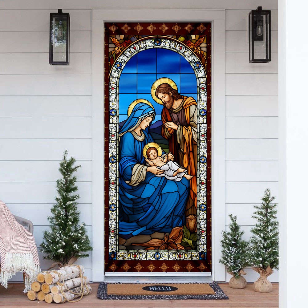 Jesus Door Cover Jesus Was Born Stained Glass Art Christian Decoration Door Cover, Christmas Gift Jesus Door Cover Jesus Was Born Stained Glass Art Christian Decoration Door Cover, Christmas Gift