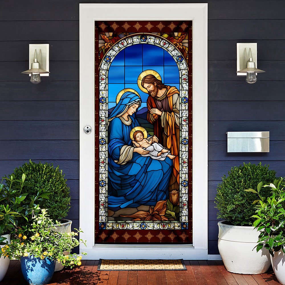 Jesus Door Cover Jesus Was Born Stained Glass Art Christian Decoration Door Cover, Christmas Gift Jesus Door Cover Jesus Was Born Stained Glass Art Christian Decoration Door Cover, Christmas Gift