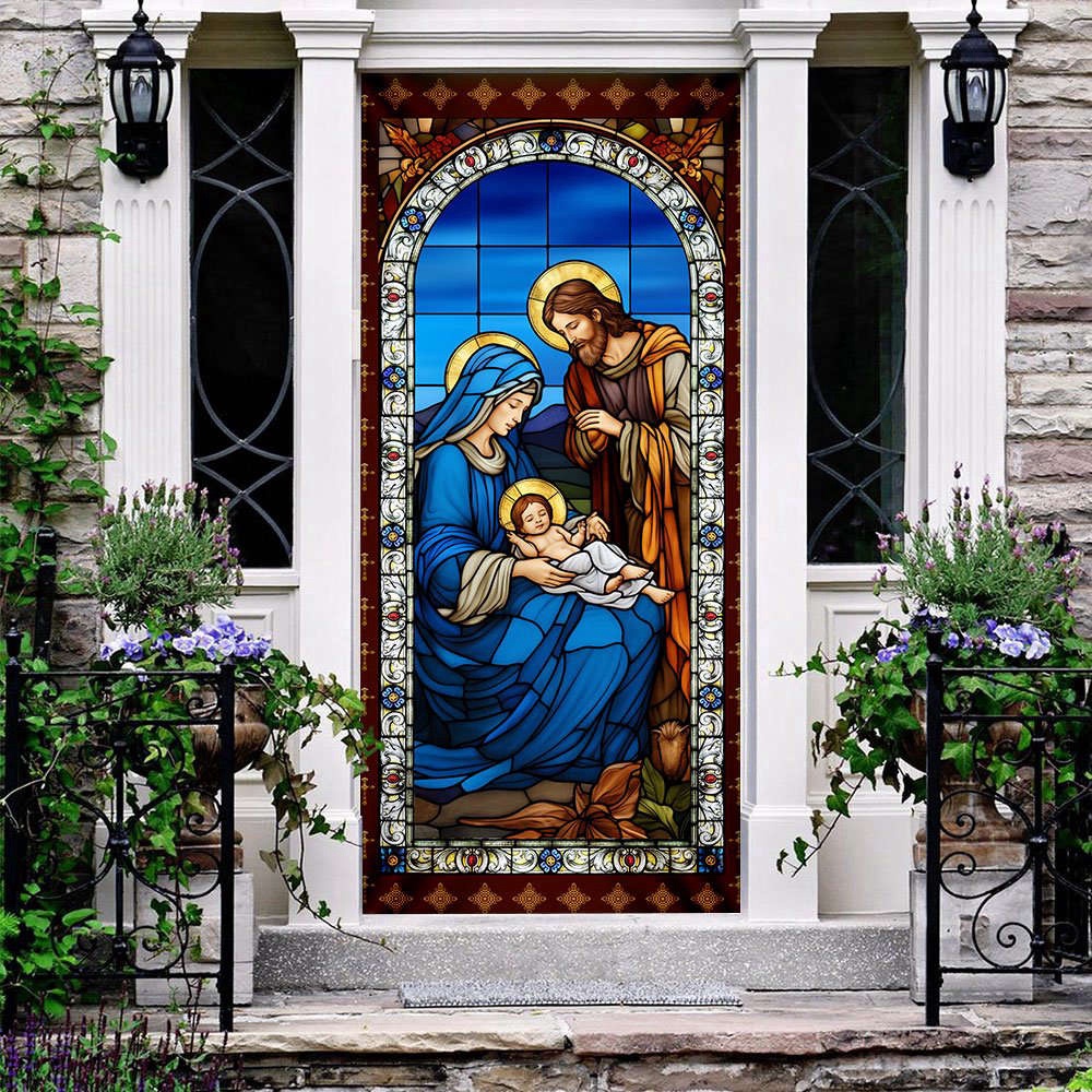 Jesus Door Cover Jesus Was Born Stained Glass Art Christian Decoration Door Cover, Christmas Gift Jesus Door Cover Jesus Was Born Stained Glass Art Christian Decoration Door Cover, Christmas Gift