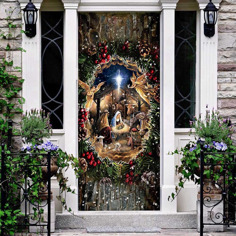 Jesus Is Born Door Cover, Xmas Gifts For Pet Lovers, Christmas Gift For Friends, Christmas Gift Jesus Is Born Door Cover, Xmas Gifts For Pet Lovers, Christmas Gift For Friends, Christmas Gift