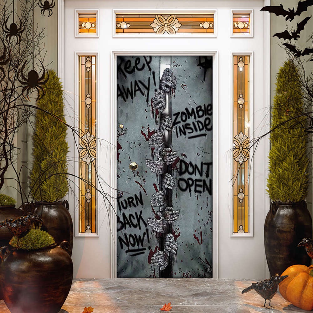Keep Away Zombie Inside Halloween Door Cover Decorations for Front Door, Christmas Gift Keep Away Zombie Inside Halloween Door Cover Decorations for Front Door, Christmas Gift