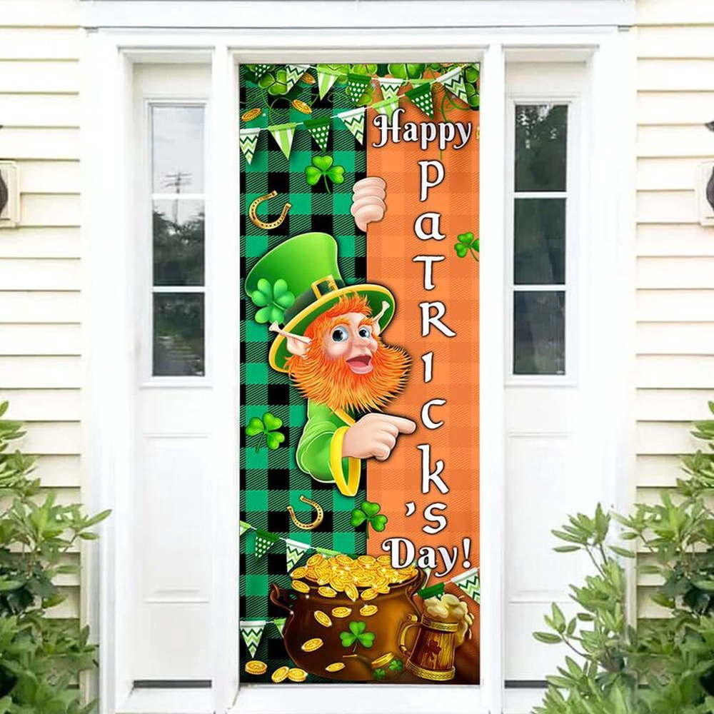 Leprechaun St Patrick’s Day Door Cover Green Buffalo Pattern Lucky Home Decor, Christmas Gift Leprechaun St Patrick’s Day Door Cover Green Buffalo Pattern Lucky Home Decor, Christmas Gift