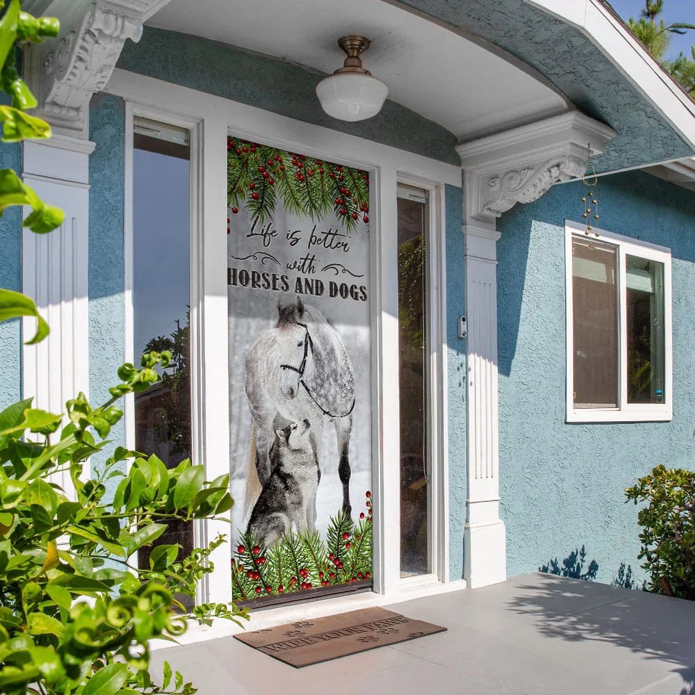 Life Is Better With Horses And Dogs Door Cover, Christmas Door Cover, Christmas Horse Decor, Christmas Gift Life Is Better With Horses And Dogs Door Cover, Christmas Door Cover, Christmas Horse Decor, Christmas Gift