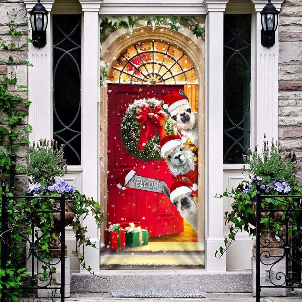 Llama Christmas Door Cover, Christmas Outdoor Decoration, Christmas Gift Llama Christmas Door Cover, Christmas Outdoor Decoration, Christmas Gift