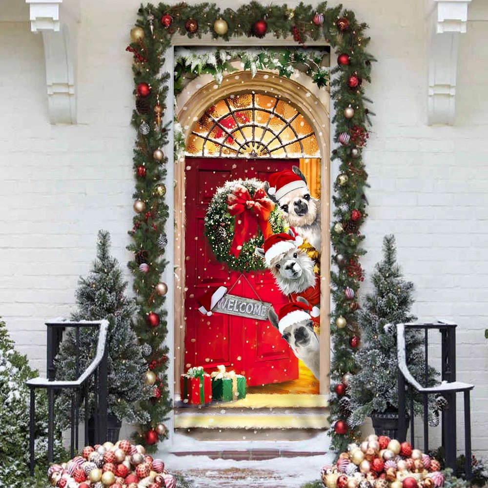 Llama Christmas Door Cover, Christmas Outdoor Decoration, Christmas Gift Llama Christmas Door Cover, Christmas Outdoor Decoration, Christmas Gift
