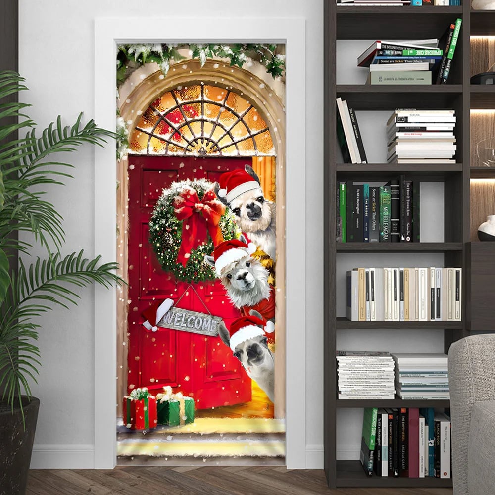 Llama Christmas Door Cover, Unique Gifts Doorcover, Christmas Gift For Friends, Christmas Gift Llama Christmas Door Cover, Unique Gifts Doorcover, Christmas Gift For Friends, Christmas Gift
