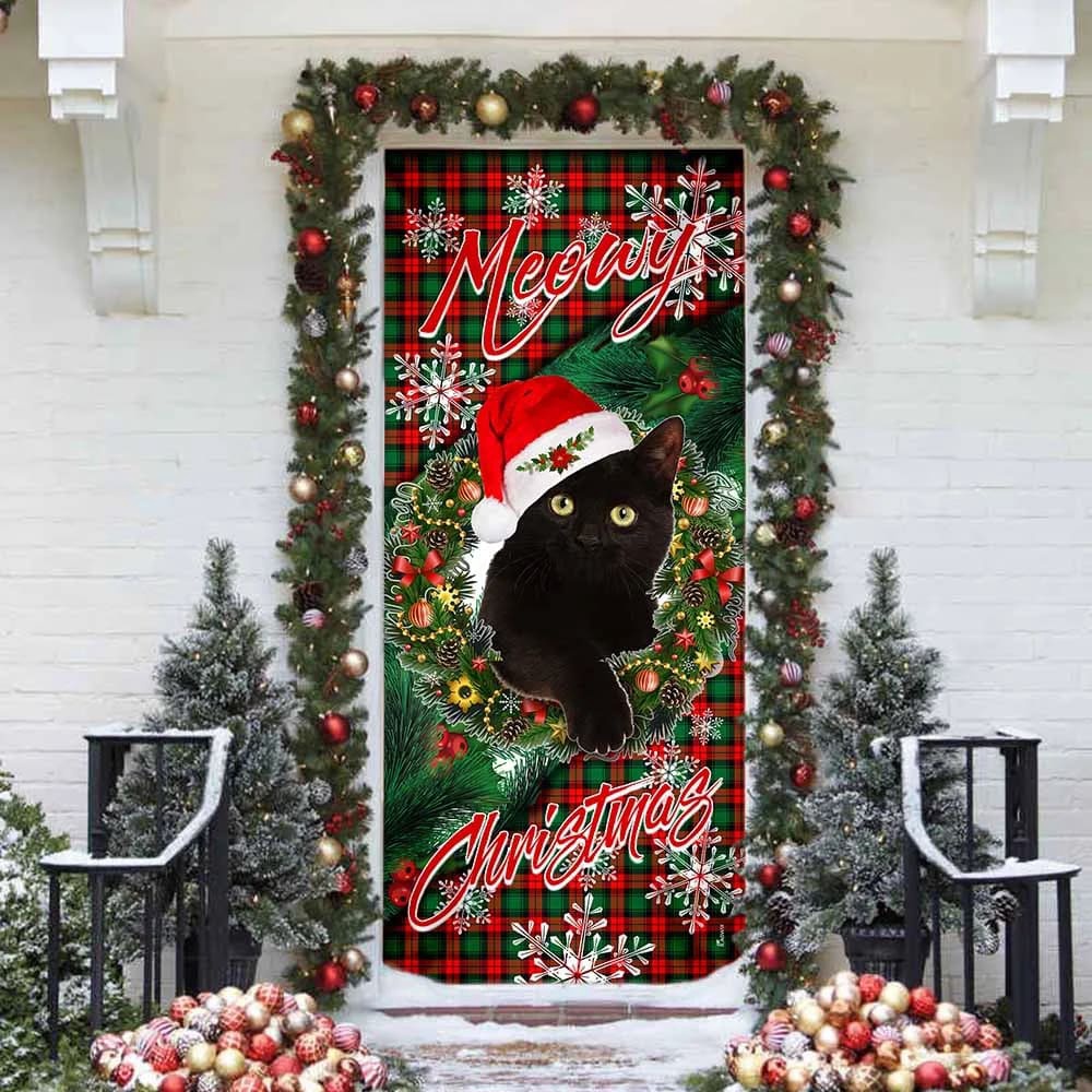 Meowy Christmas Door Cover, Black Cat Door Cover, Christmas Gift Meowy Christmas Door Cover, Black Cat Door Cover, Christmas Gift