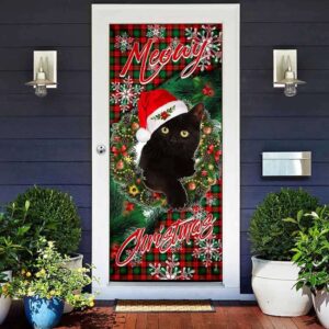 Meowy Christmas Door Cover, Black Cat Door…