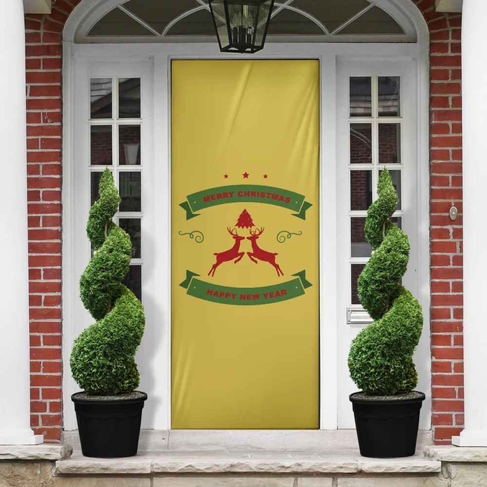Merry Christmas And Happy New Year Background Yellow Color Door Cover, Gift For Christmas, Christmas Gift Merry Christmas And Happy New Year Background Yellow Color Door Cover, Gift For Christmas, Christmas Gift