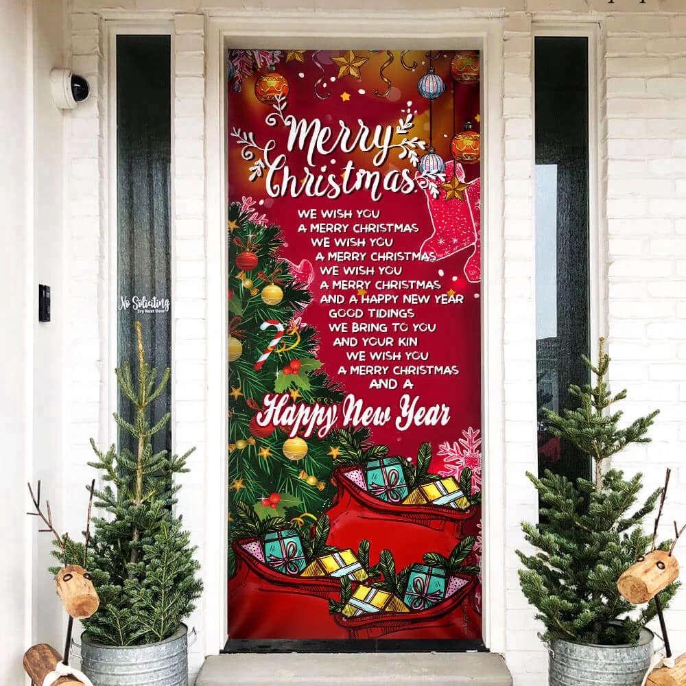 Merry Christmas And Happy New Year Door Cover, Light Pray Door Cover For Christmas, Christmas Gift Merry Christmas And Happy New Year Door Cover, Light Pray Door Cover For Christmas, Christmas Gift