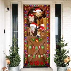 Merry Christmas Door Cover, Cow Cattle Door…