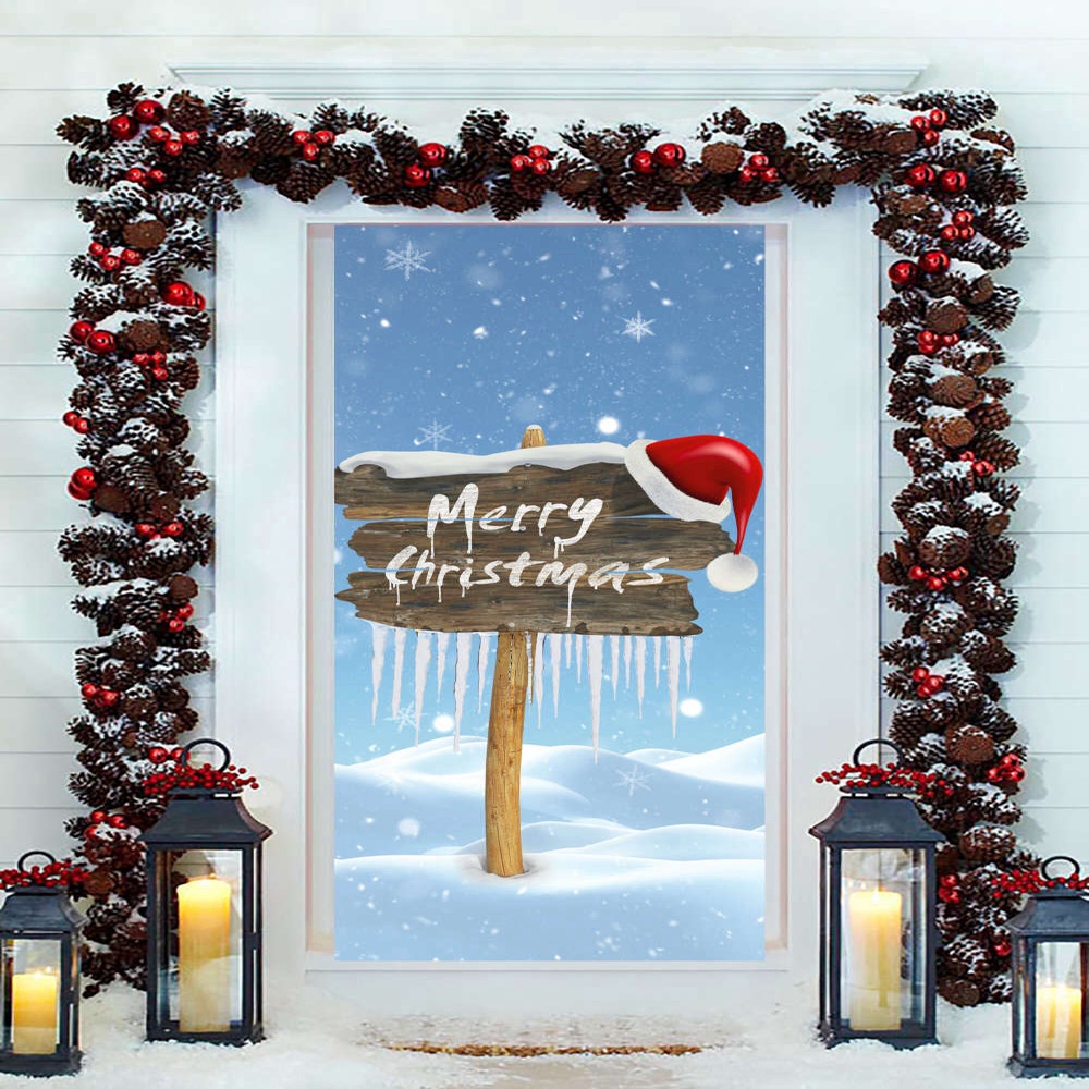 Merry Christmas Door Cover, Xmas Door Banner Outdoor Decor, Gift For Christmas, Christmas Gift