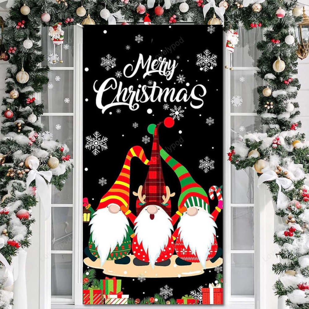Merry Christmas Gnome Door Cover Festive Xmas Decorations & Backdrop, Christmas Gift