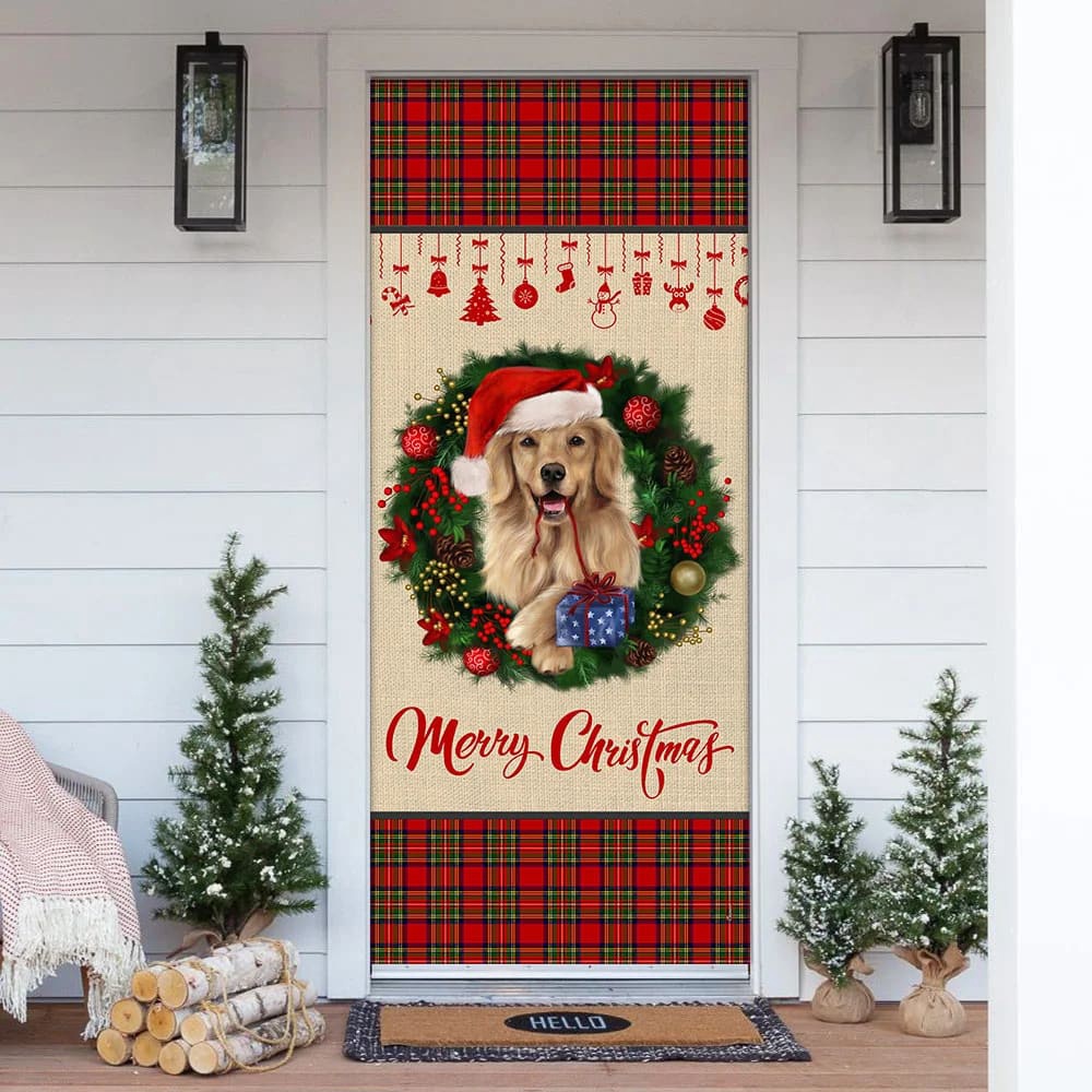 Merry Christmas Golden Retriever Door Cover, Xmas Outdoor Decoration, Gifts For Dog Lovers, Christmas Gift