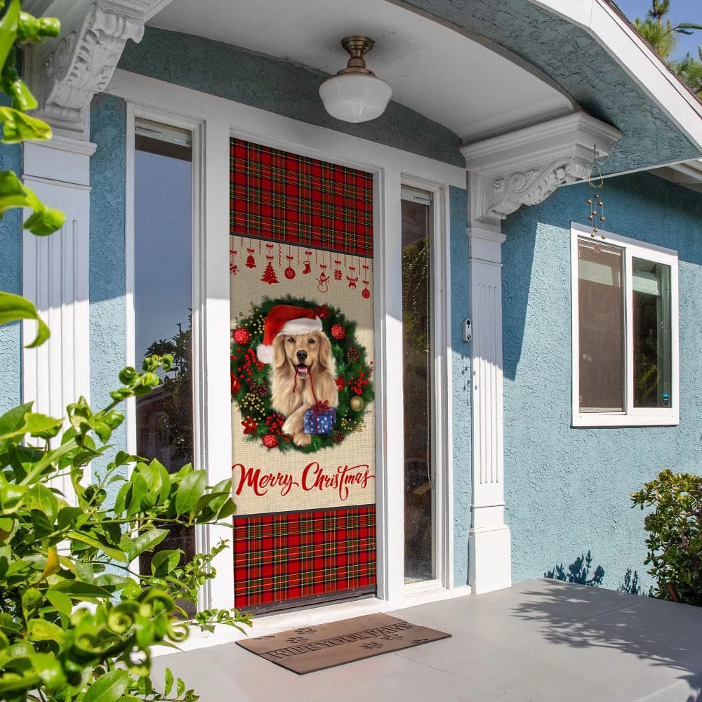 Merry Christmas Golden Retriever Door Cover, Xmas Outdoor Decoration, Gifts For Dog Lovers, Christmas Gift