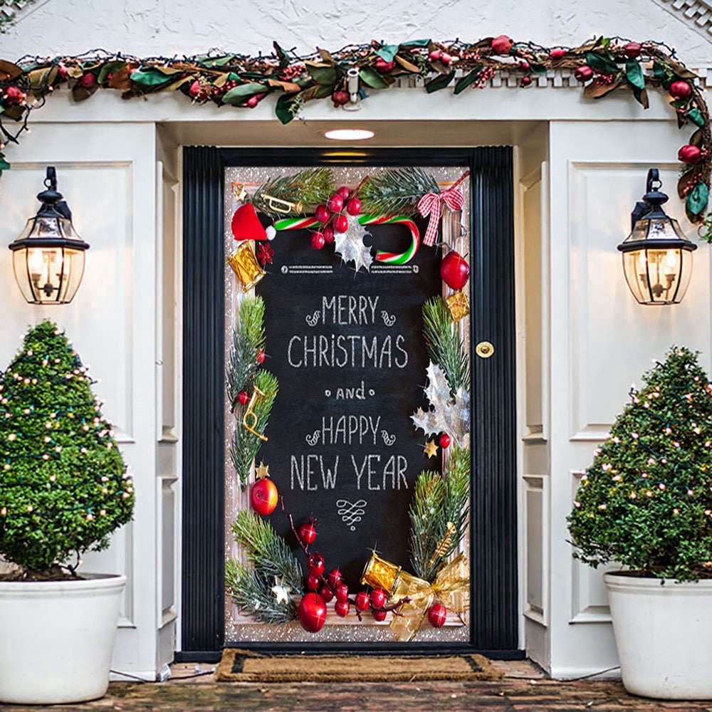 Merry Christmas and Happy New Year Door Decoration, Christmas Door Cover For Family, Christmas Gift Merry Christmas and Happy New Year Door Decoration, Christmas Door Cover For Family, Christmas Gift