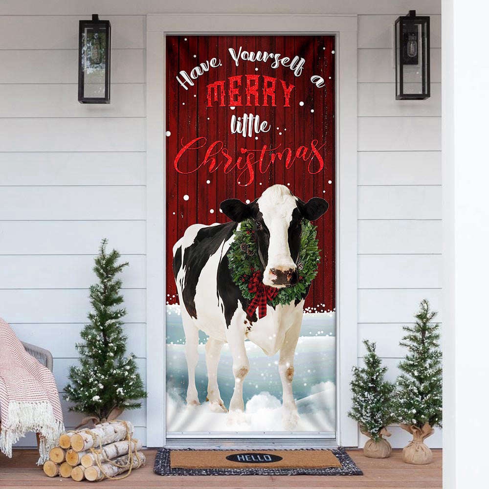 Merry Little Christmas Dairy Cow Door Cover, Charming Xmas Home Decor, Christmas Gift Merry Little Christmas Dairy Cow Door Cover, Charming Xmas Home Decor, Christmas Gift