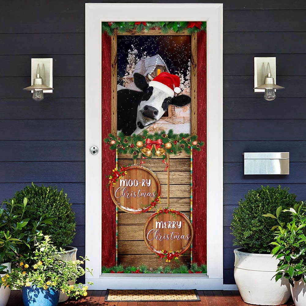 Moory Christmas Cow Door Cover, Xmas Gifts For Pet Lovers, Christmas Gift For Friends, Christmas Gift