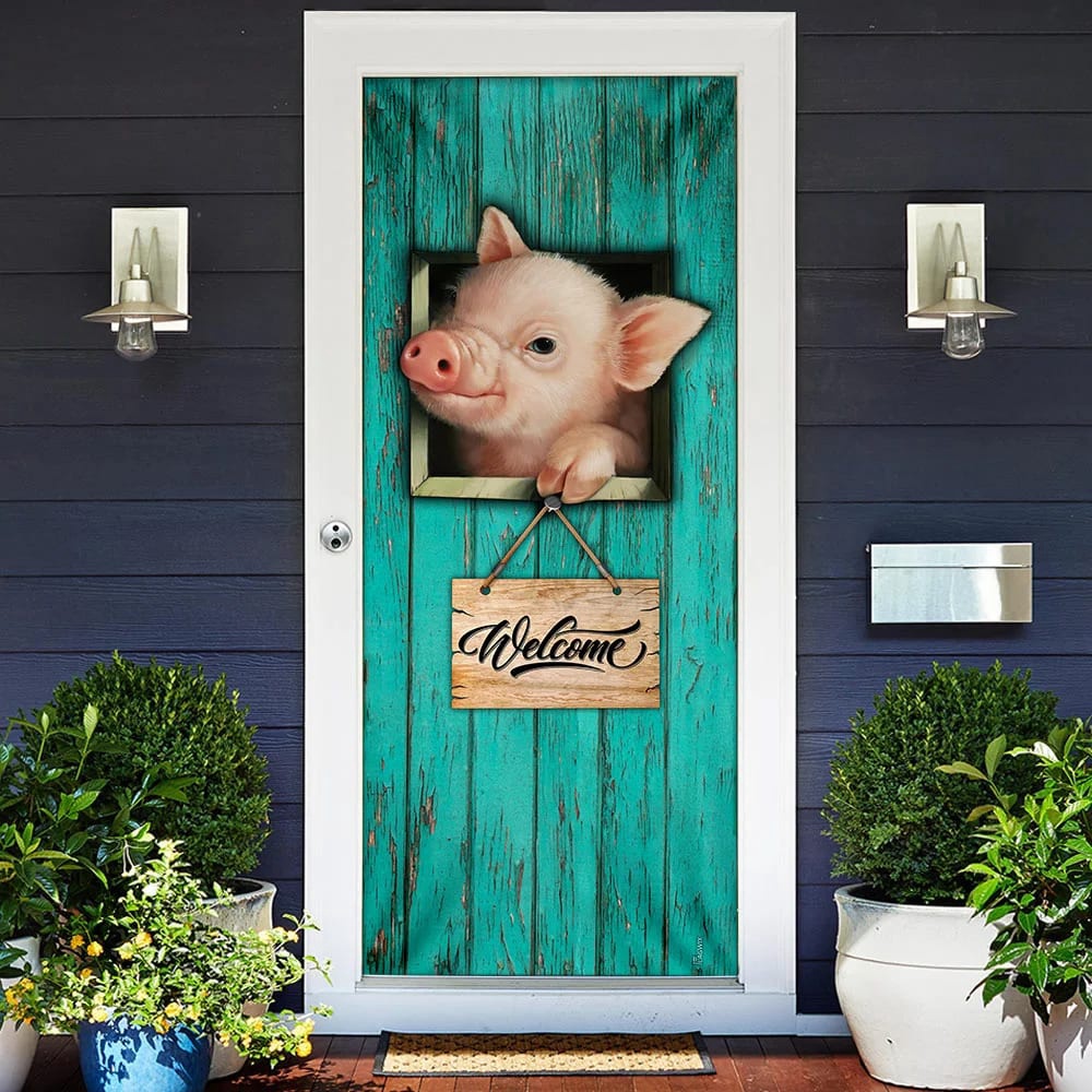 Pig Welcome Door Cover, Unique Gifts Doorcover, Christmas Gift For Friends, Christmas Gift Pig Welcome Door Cover, Unique Gifts Doorcover, Christmas Gift For Friends, Christmas Gift
