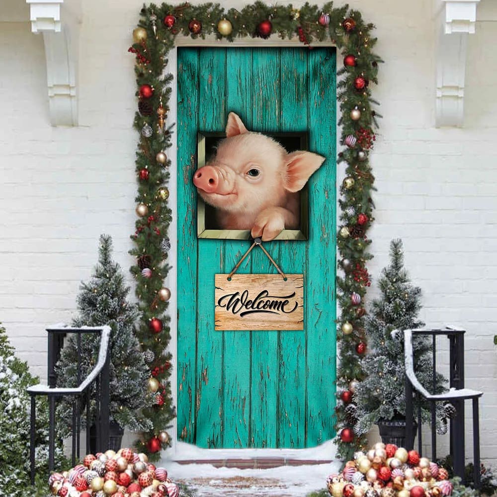 Pig Welcome Door Cover, Unique Gifts Doorcover, Christmas Gift For Friends, Christmas Gift Pig Welcome Door Cover, Unique Gifts Doorcover, Christmas Gift For Friends, Christmas Gift