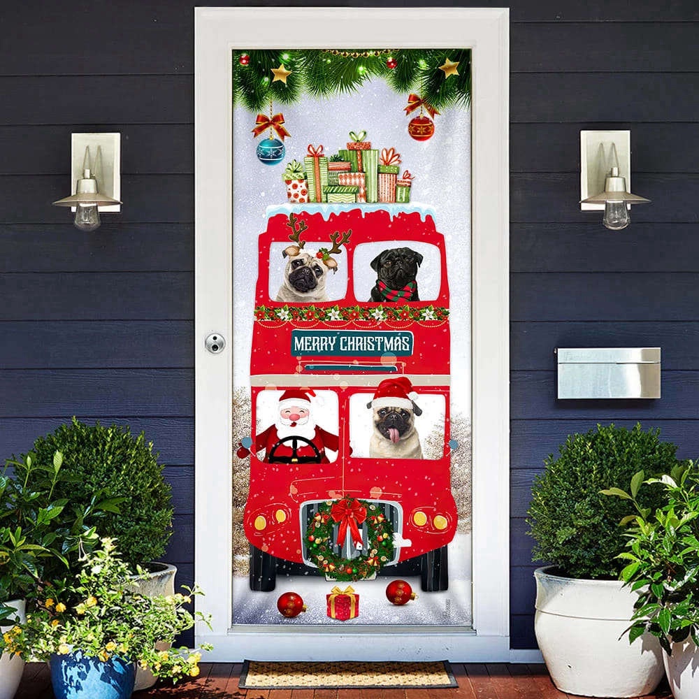 Pugs Christmas Bus Door Cover, Christmas Outdoor Decoration, Christmas Gift Pugs Christmas Bus Door Cover, Christmas Outdoor Decoration, Christmas Gift