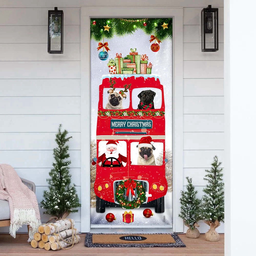 Pugs Christmas Bus Door Cover, Christmas Outdoor Decoration, Christmas Gift Pugs Christmas Bus Door Cover, Christmas Outdoor Decoration, Christmas Gift