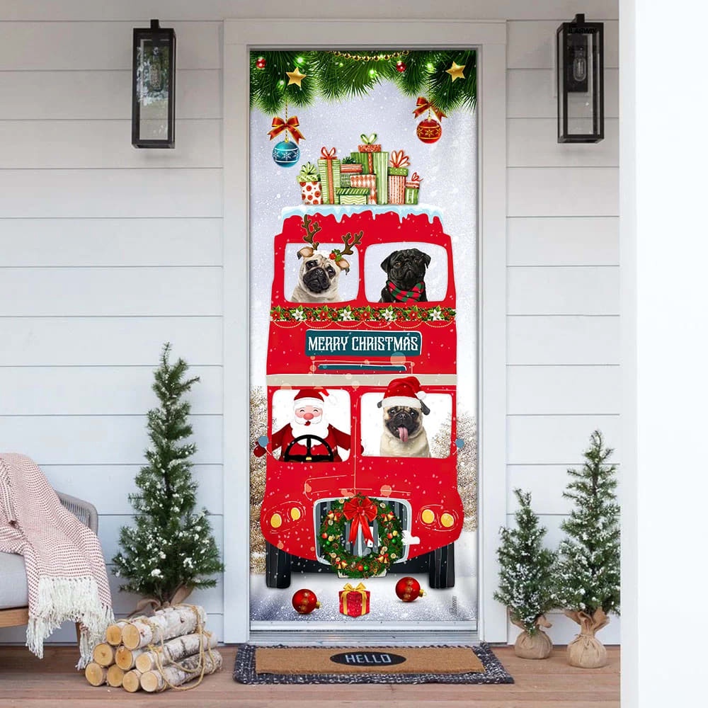 Pugs Christmas Bus Door Cover, Xmas Outdoor Decoration, Gifts For Dog Lovers, Housewarming Gifts, Christmas Gift Pugs Christmas Bus Door Cover, Xmas Outdoor Decoration, Gifts For Dog Lovers, Housewarming Gifts, Christmas Gift