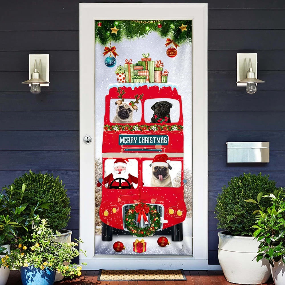 Pugs Christmas Bus Door Cover, Xmas Outdoor Decoration, Gifts For Dog Lovers, Housewarming Gifts, Christmas Gift Pugs Christmas Bus Door Cover, Xmas Outdoor Decoration, Gifts For Dog Lovers, Housewarming Gifts, Christmas Gift