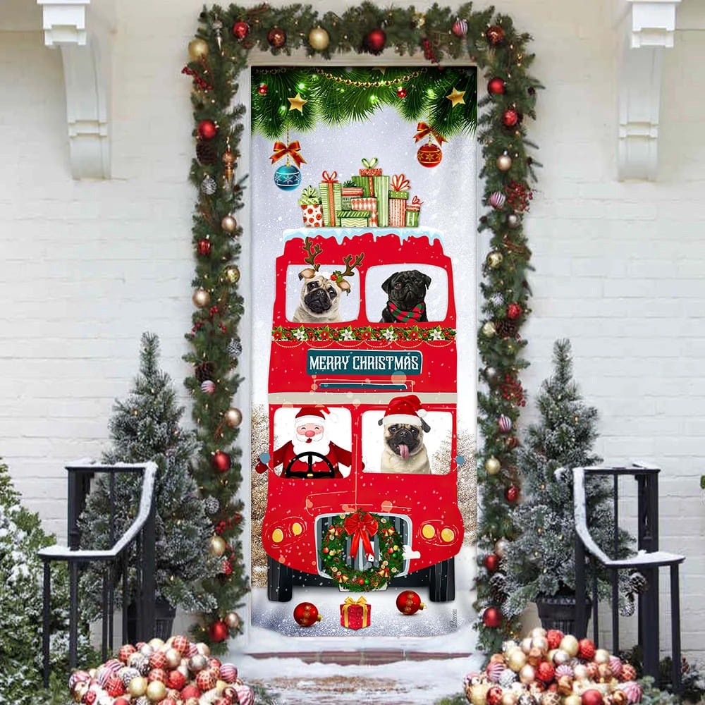 Pugs Christmas Bus Door Cover, Xmas Outdoor Decoration, Gifts For Dog Lovers, Housewarming Gifts, Christmas Gift Pugs Christmas Bus Door Cover, Xmas Outdoor Decoration, Gifts For Dog Lovers, Housewarming Gifts, Christmas Gift
