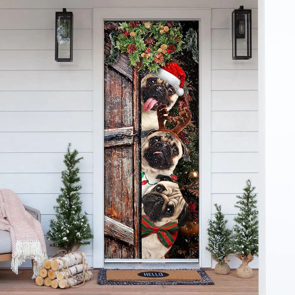 Pugs Door Cover Xmas Outdoor Decoration, Gifts For Dog Lovers, Housewarming Gifts, Christmas Gift Pugs Door Cover Xmas Outdoor Decoration, Gifts For Dog Lovers, Housewarming Gifts, Christmas Gift