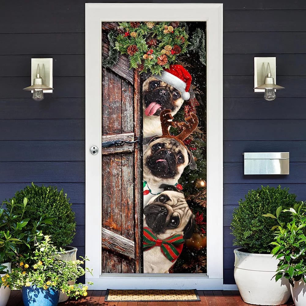 Pugs Door Cover Xmas Outdoor Decoration, Gifts For Dog Lovers, Housewarming Gifts, Christmas Gift Pugs Door Cover Xmas Outdoor Decoration, Gifts For Dog Lovers, Housewarming Gifts, Christmas Gift