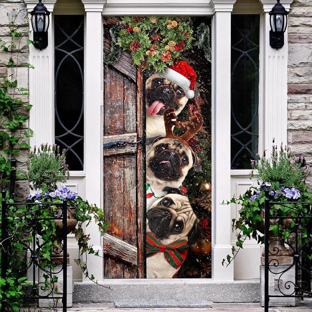 Pugs Door Cover Xmas Outdoor Decoration, Gifts For Dog Lovers, Housewarming Gifts, Christmas Gift Pugs Door Cover Xmas Outdoor Decoration, Gifts For Dog Lovers, Housewarming Gifts, Christmas Gift