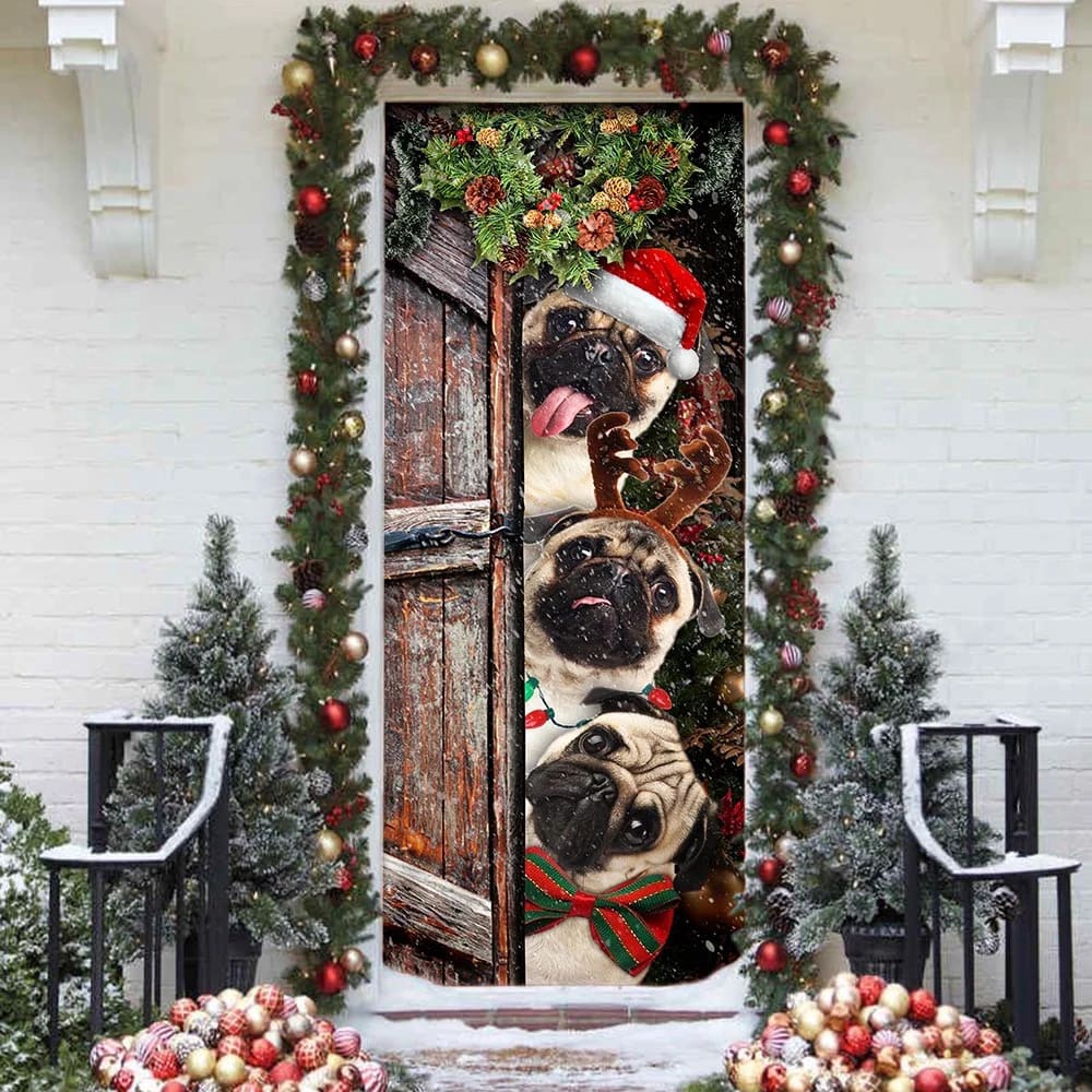 Pugs Door Cover Xmas Outdoor Decoration, Gifts For Dog Lovers, Housewarming Gifts, Christmas Gift Pugs Door Cover Xmas Outdoor Decoration, Gifts For Dog Lovers, Housewarming Gifts, Christmas Gift