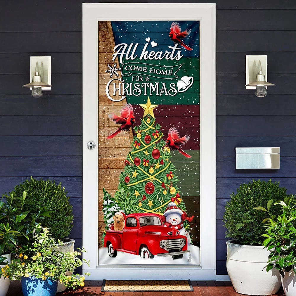 Red Truck Christmas Door Cover, All Hearts Come Home For Christmas Door Cover, Christmas Gift Red Truck Christmas Door Cover, All Hearts Come Home For Christmas Door Cover, Christmas Gift