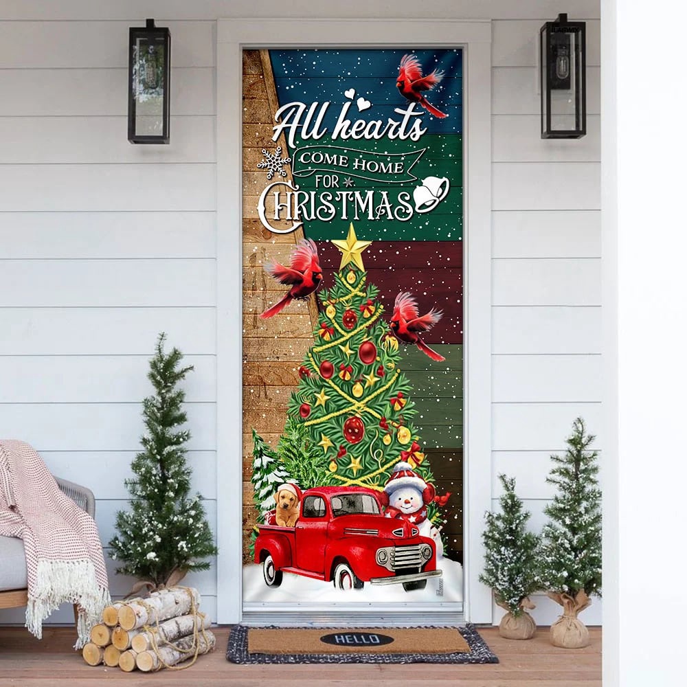 Red Truck Christmas Door Cover, All Hearts Come Home For Christmas Door Cover, Unique Gifts Doorcover, Christmas Gift Red Truck Christmas Door Cover, All Hearts Come Home For Christmas Door Cover, Unique Gifts Doorcover, Christmas Gift