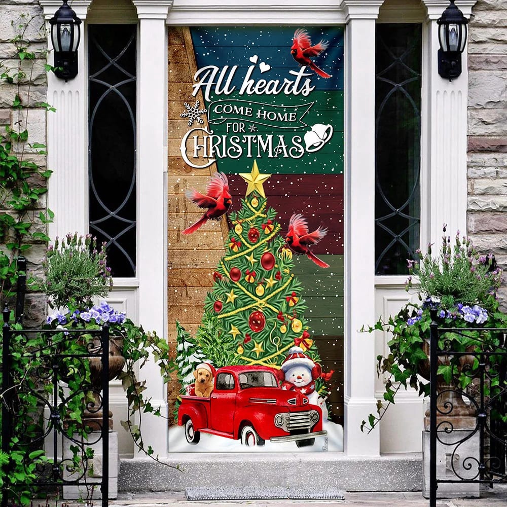Red Truck Christmas Door Cover, All Hearts Come Home For Christmas Door Cover, Unique Gifts Doorcover, Christmas Gift Red Truck Christmas Door Cover, All Hearts Come Home For Christmas Door Cover, Unique Gifts Doorcover, Christmas Gift