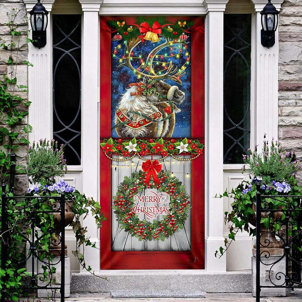 Reindeer Christmas Door Cover, Christmas Outdoor Decoration, Christmas Gift Reindeer Christmas Door Cover, Christmas Outdoor Decoration, Christmas Gift