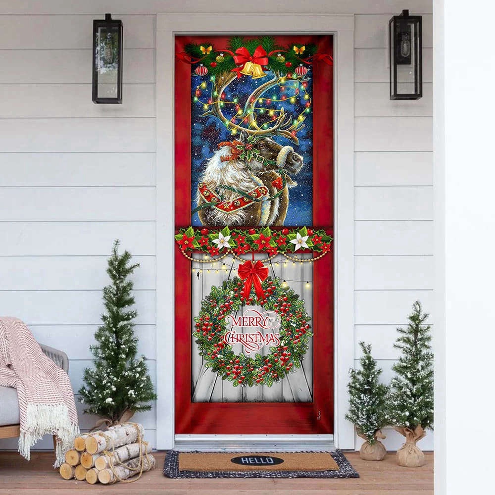 Reindeer Christmas Door Cover, Christmas Outdoor Decoration, Christmas Gift Reindeer Christmas Door Cover, Christmas Outdoor Decoration, Christmas Gift