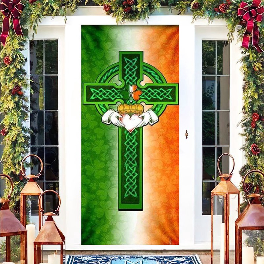 Saint Patricks Day Irish Celtic Cross Door Cover Irish People, Christmas Gift