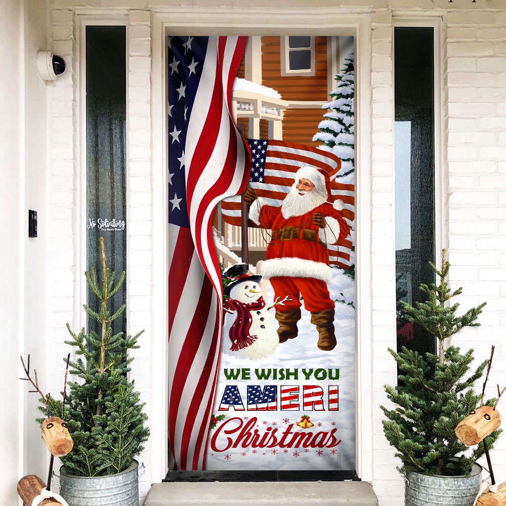 Santa Claus US Door Cover We Wish You Ameri Christma, Gift For Christmas, Christmas Gift