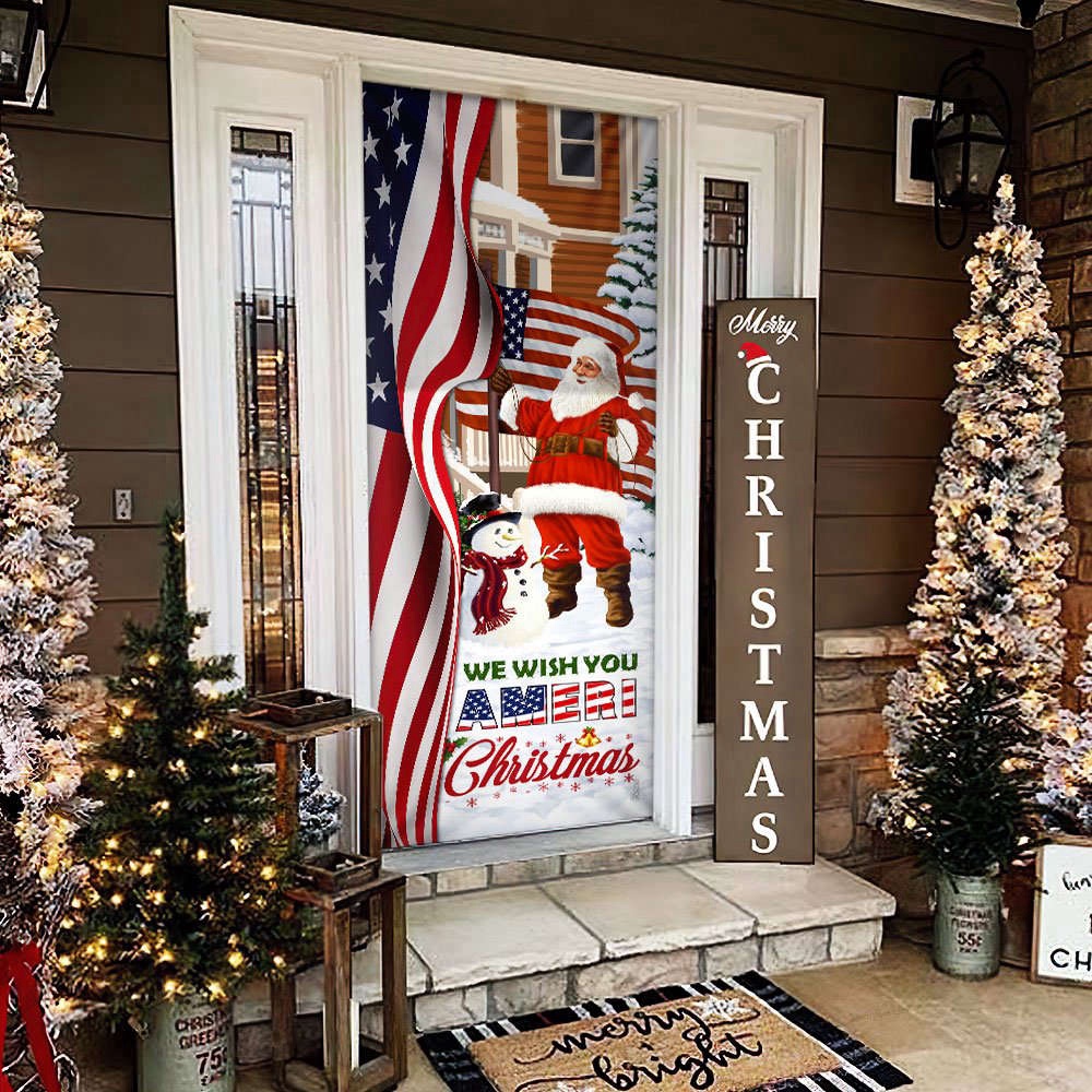Santa Claus US Door Cover We Wish You Ameri Christma, Gift For Christmas, Christmas Gift